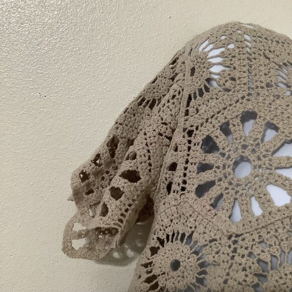 Kings Road Tan Crochet Boho Beachy Summer Festival Fairy Hippie Crop Top S - Picture 2 of 10